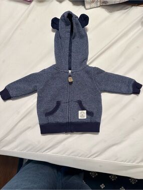 Carters Navy Striped Hooded Zip-Up Sweatshirt with Ear Detail for Newborns. NWOT